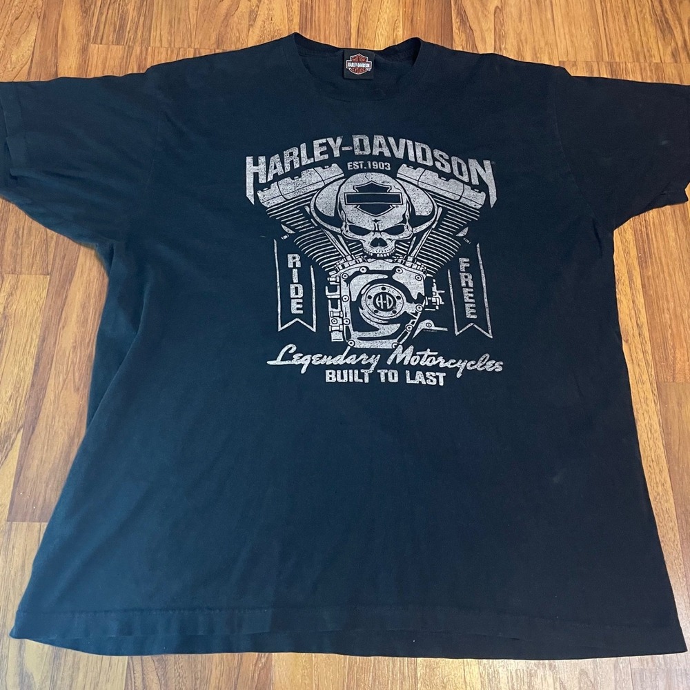 Harley-Davidson Shirt Mens XL Black Skull Engine Ride Free Michigan Graphic Tee